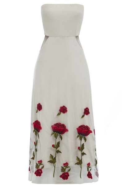 Sarvin Gwyneth Strapless Floral Dress Ivory